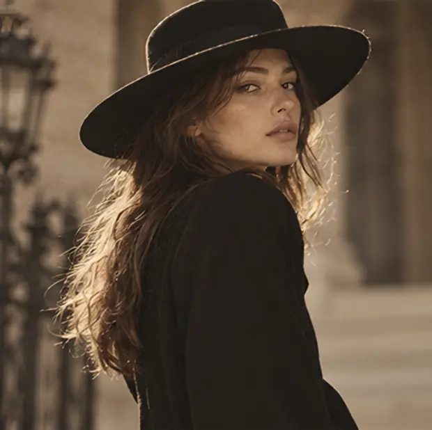 Девушка в шляпе с широкими полями